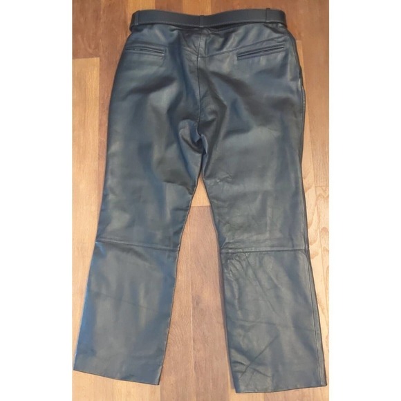 Excelled Black Leather Motorcycle Dress Pants Mens 34 x 27 Lined Belted  Hot - Picture 3 of 4